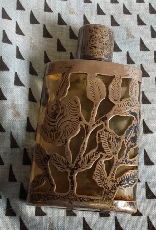 Botella de perfume mexicana vintage de vidrio recubierta de plata de ley - .925 Foto 3 de 4