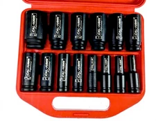 14Pc 1/2" DR Chrome Molybdenum Steel Deep Impact Socket Set - SAE 6 Point w/Case