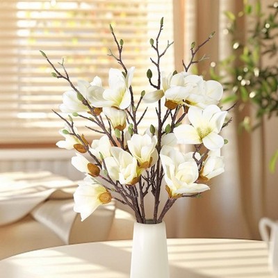 4 PCS 35inch Artificial Magnolia Flowers 3D Real Touch 20 Heads Faux