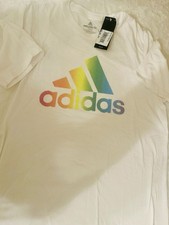 NWT Adidas cotton logo men s Size Medium White Rainbow logo AMPLIFIER TEE