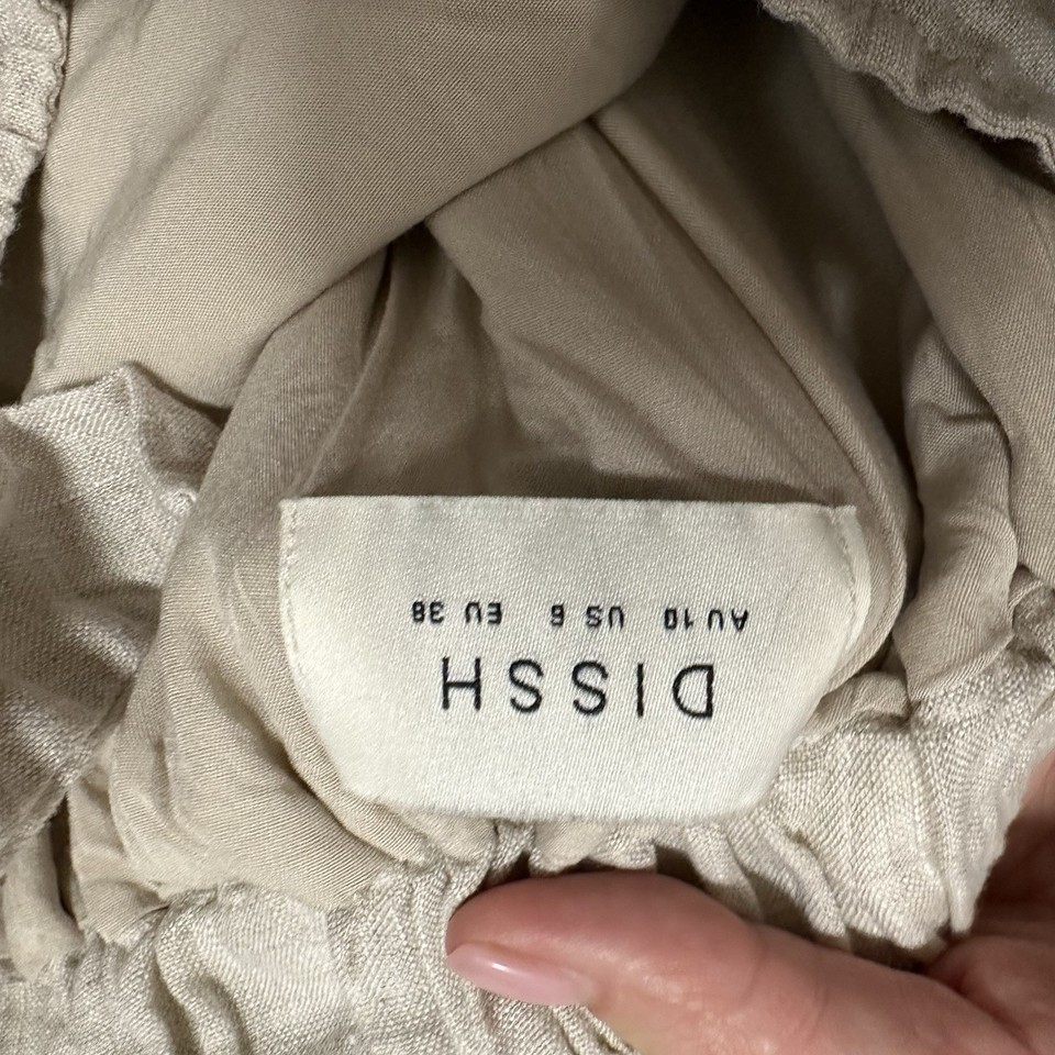 DISSH HALLIE LINEN WRAP SKIRT BEIGE MIDI DESIGNER SIZE 10 Casual Boho ...