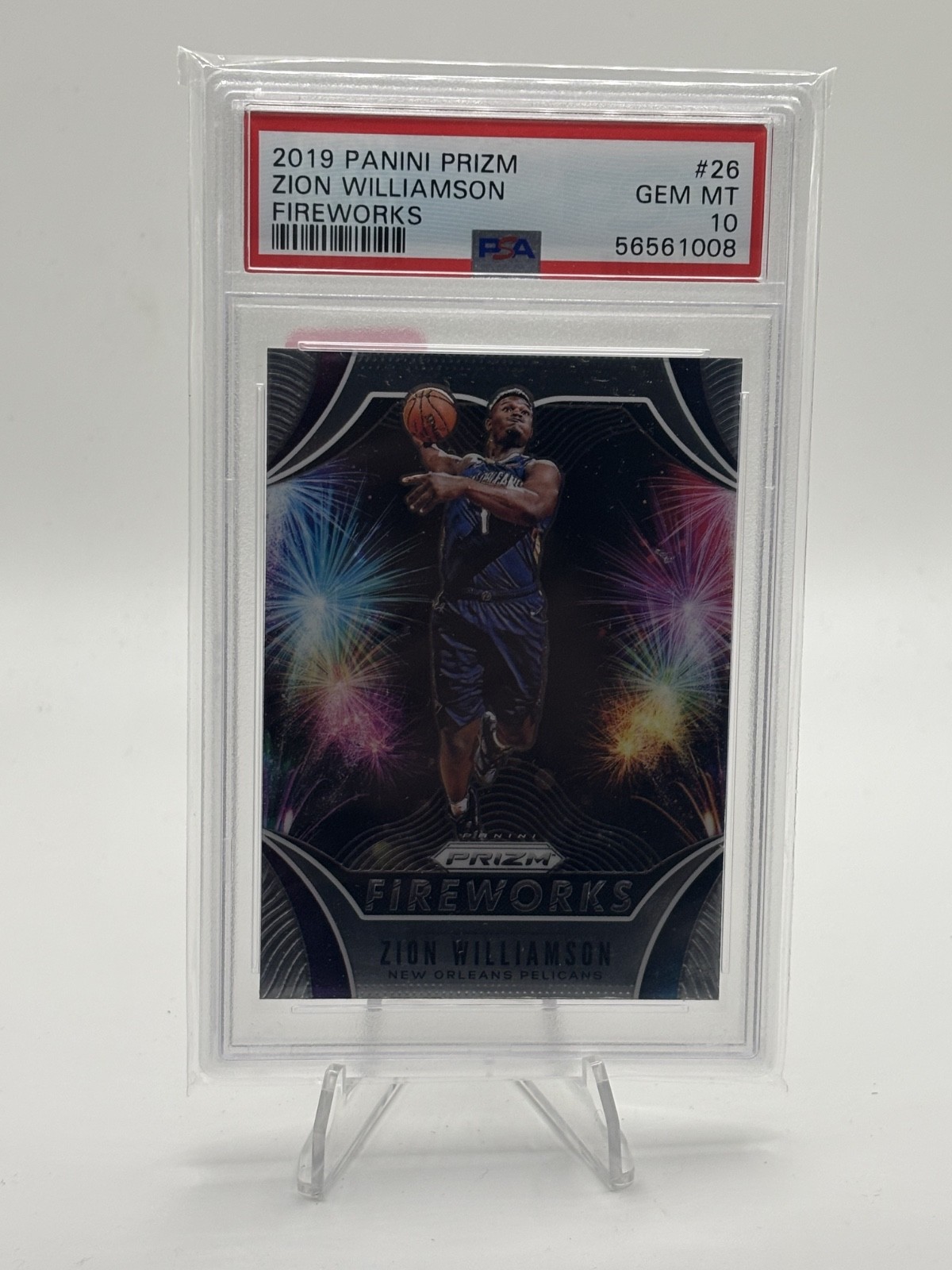 2019-20 Prizm Zion Williamson Fireworks Rookie RC #26 Pelicans PSA 10