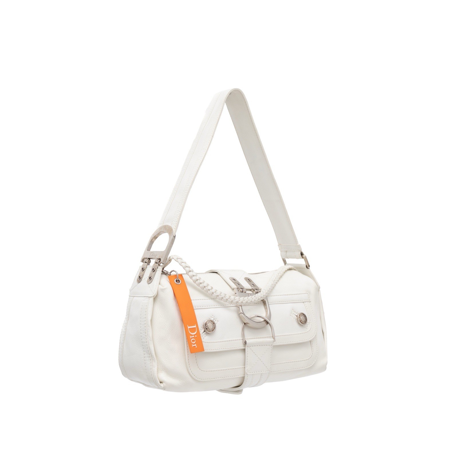 VTG Rare Dior by John Galliano 2006 White Leather Flight Bag