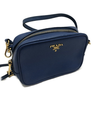 PRADA Saffiano Schultertasche 1N1674 Blau Leder Crossbody Tasche Gebraucht