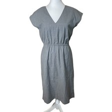 J Crew Cap Sleeve Gray Pinstripe Wool Dress Elastic Waist Size 4 Career Office