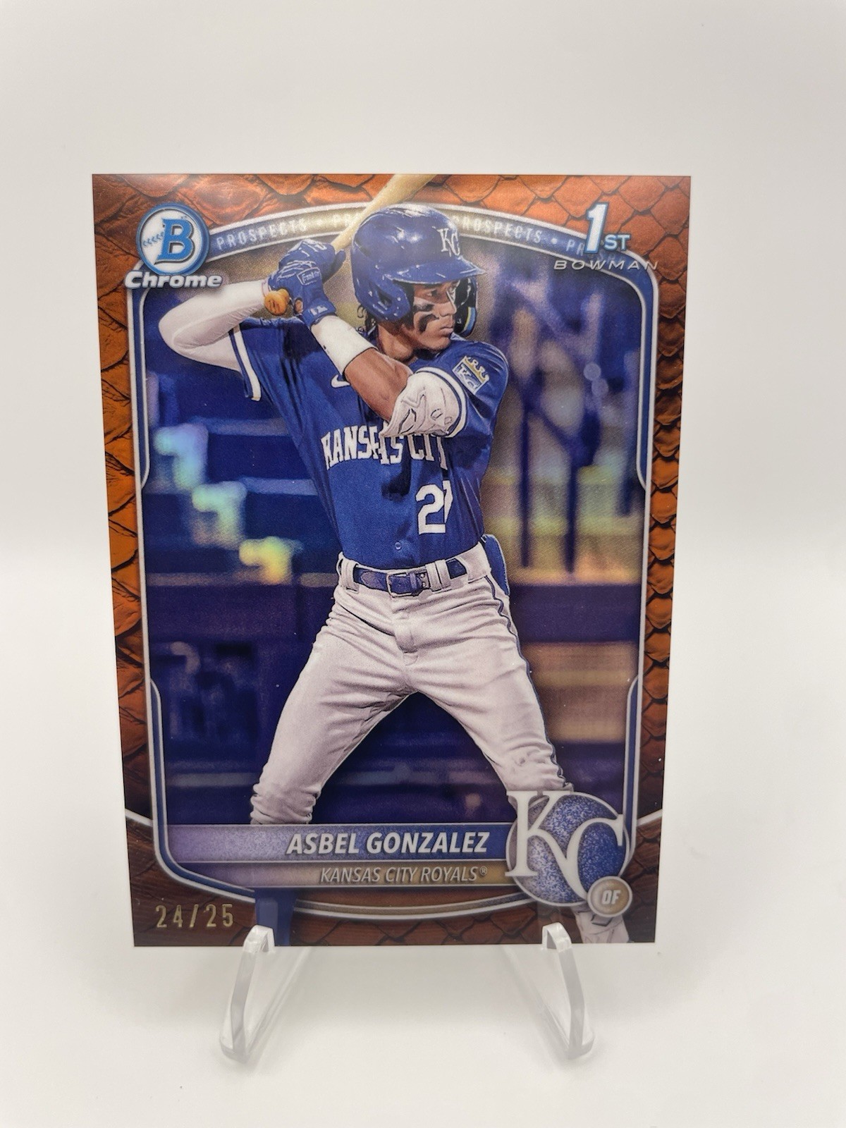 2025 Bowman Chrome 1st Bowman Asbel Gonzalez /25 Reptilian Orange BCP-4