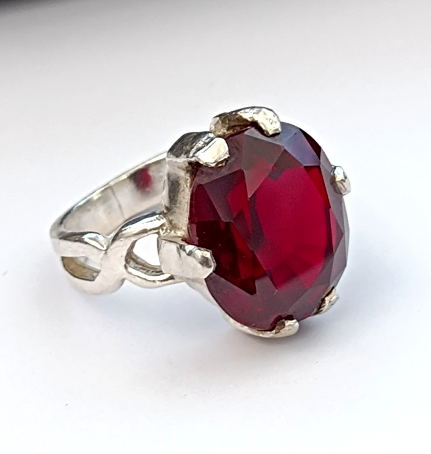 Vintage Sterling Silver Ring Large Ruby Tested Mo… - image 2