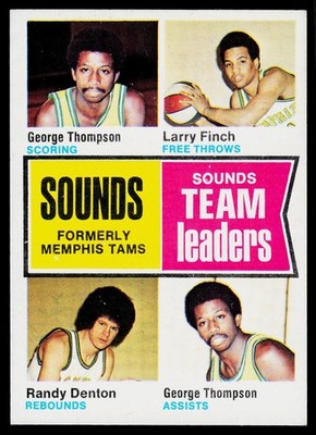 1974-75 Topps #225 Memphis Sounds Team Ldrs (Thompson/Finch/Denton) - NM+