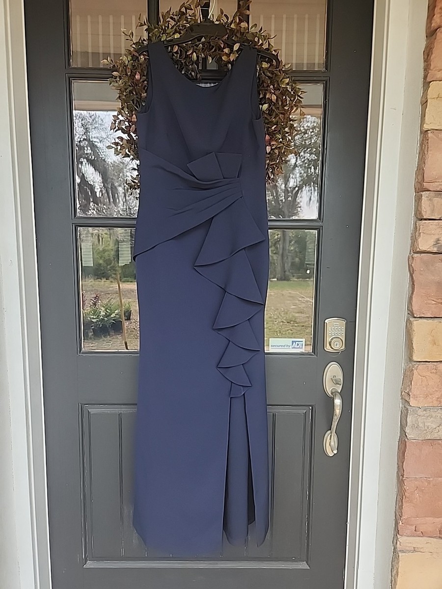Eliza J Ruffle Front Gown Navy Sleeveless New Size