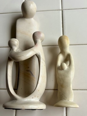2 Mother Holding Child Abstract 10  & 8  Ivory Color Resin 3D Sculpture Statue