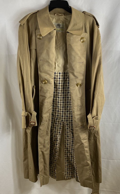 Vintage Aquascutum Men's Trench Coat Khaki Tan Aqua 5 Check Lined Size 44R