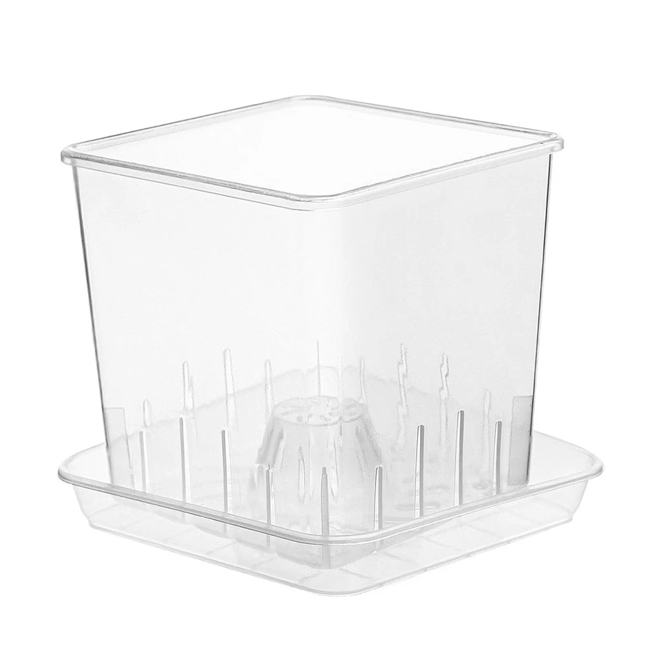 5-50PCS Square Transparent Plastic Flower Pot Root Control With Tray Container - Image 2 of 4