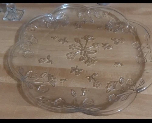 Anchor Hocking Savannah Floral Glass Serving Platter 12" Vintage MCM