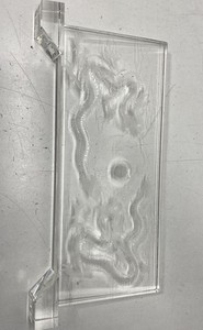 Signed Oriental Dragon Etched Acrylic Plaque Sculpture Chinese Art Decor
