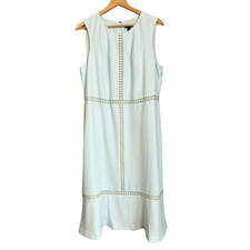 Ann Taylor dress crochet embroidered cutout sheath midi light blue career Wear