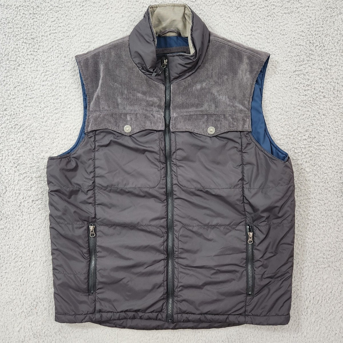 Prana Vest Mens XL Gray Henna Hoffman Corduroy Puffer Zip Up Snap Outdoor  Quilt