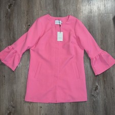 Junarose Women's Long Dress Coat Jacket 3/4 Bell Sleeves Pink Pockets SIZE M NEW