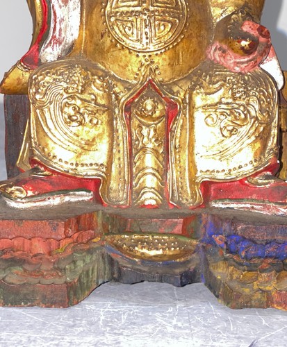 Antique Qing Dynasty Chinese Polychrome Hand Painted & Carved Wood Temple Figure - Picture 8 of 15