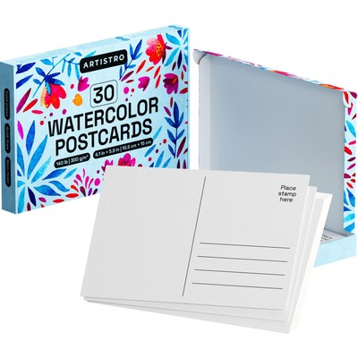 30 Watercolor Postcards 4x6 Inches - Heavyweight Paper Cards 140lb 300gsm - B...