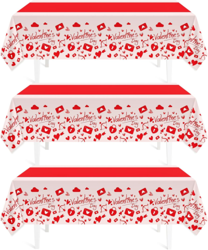 Valentines Day Tablecloth Decorations for Party,3 Pack Disposable Plastic Valent