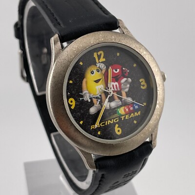 M&Ms Racing Team Watch 35mm Case 1999 Collectors Vintage Unisex Black Leather