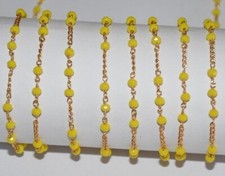 Bulk Yellow Glass Beads Rosary Chain, Gold Plated Wire Wrapped Beaded Chain for