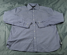 John Varvatos Shirt Mens 16 32/33 Blue White Plaid Gingham Barrel Cuff Casual