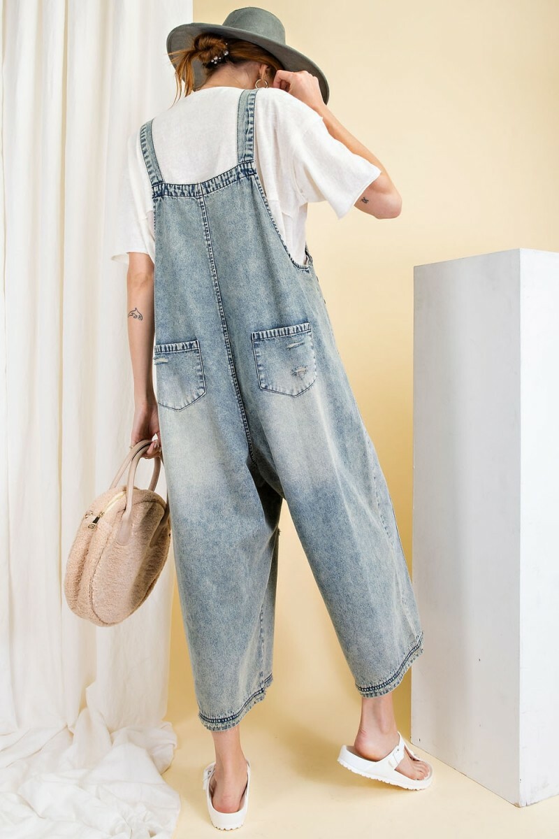 Easel Sanforized Distressed Oversized Denim Overalls eBay