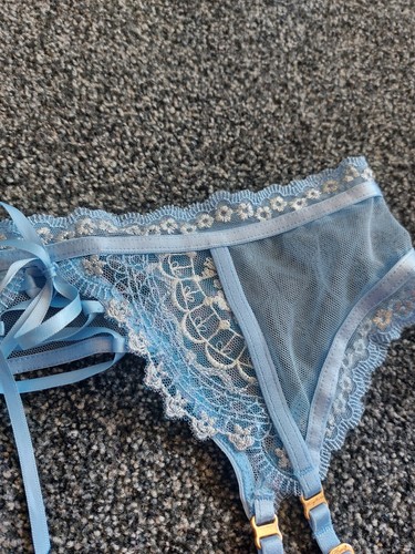 HONEY BIRDETTE ANNABEL BLUE GINGHAM EMBROIDERED FLORAL SUSPENDER BELT S SMALL - Picture 5 of 6