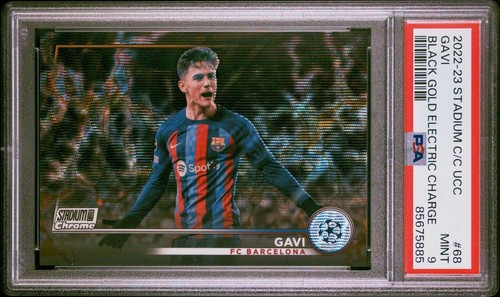 2022-23 Gavi Topps Stadium Club Chrome Black/Gold Refractor Card 33/35 PSA 9