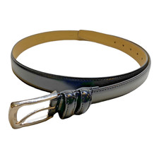 Aurelio Valentino Black Genuine Leather Belt 42 9100 w/ Silver-Tone Buckle