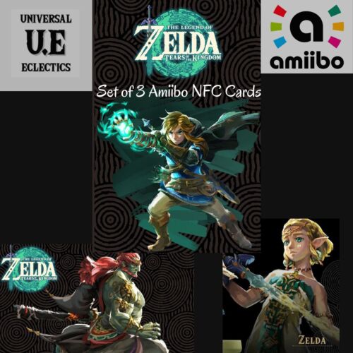 Link + Zelda + Ganon Amiibo NFC Cards (3 PK) Legend of Zelda Tears Kingdom TOTK - Afbeelding 1 van 2