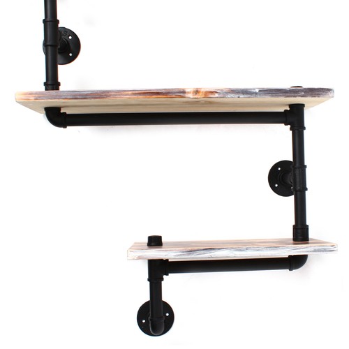 Estante de pared de madera retro de 3 niveles tubo de hierro industrial tablero de pared estante multifuncional - Imagen 8 de 11