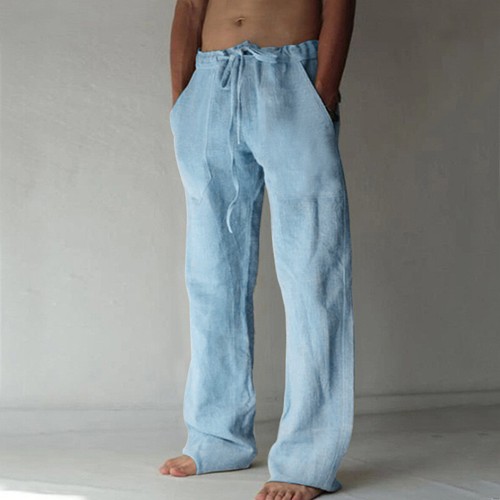 Mens Cotton Linen Loose Pants Solid Color Casual Baggy Beach Summer Trousers AU - Bild 19 von 29