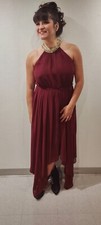 Michael Kors Maroon Pleated Georgette Halter Dress with scarf.