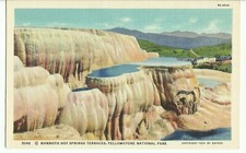 MAMMOTH HOT SPRINGS TERRACES Yellowstone National Park UNP Vtg WY Linen Postcard