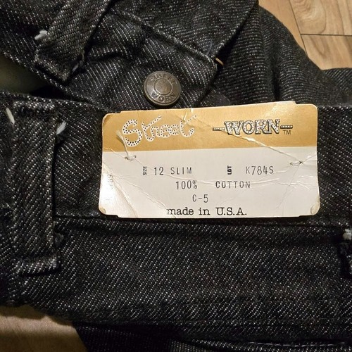 NOS Vtg Street Worn Black Jeans 12 Slim Girls High Rise Straight Leg 23.5X27.25 - Picture 2 of 17