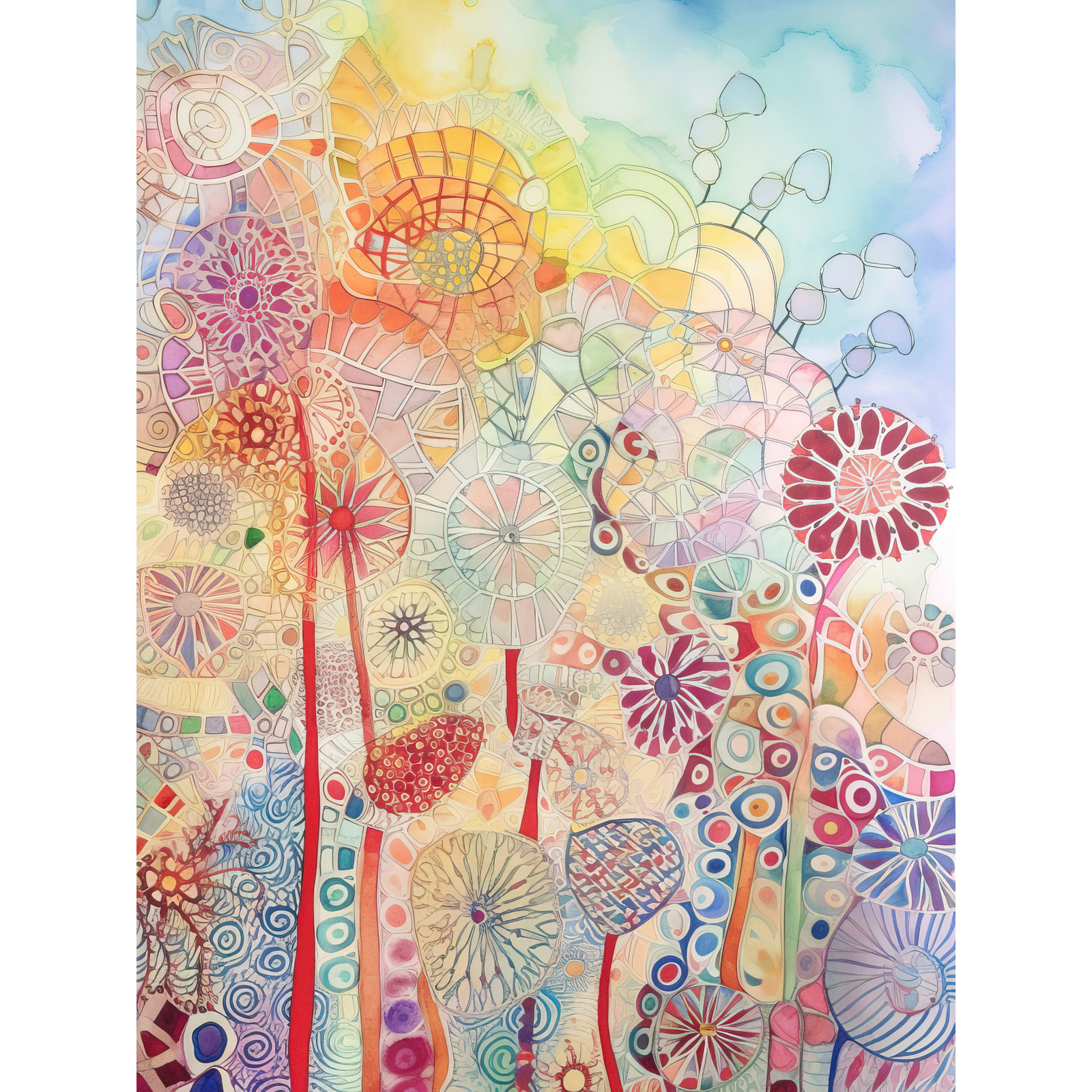 Lace Pattern Flowers Multicoloured Modern Folk Art Wall Art Poster Print Giant