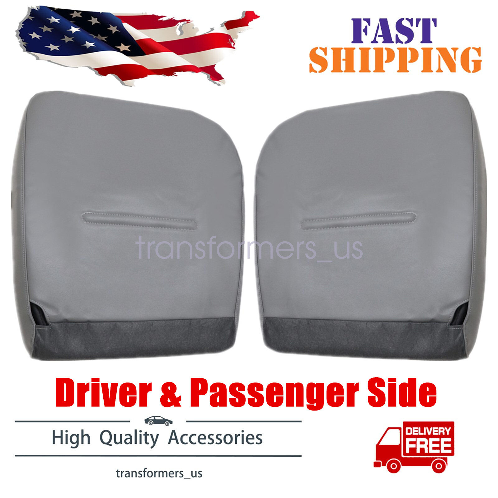 Gray Leather Bottom Seat Cover for 2001-2007 Ford F-350 Work Truck Driver & Passenger