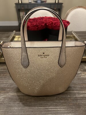 Kate Spade Glimmer Small Gold Glitter Fabric Satchel Crossbody Bag