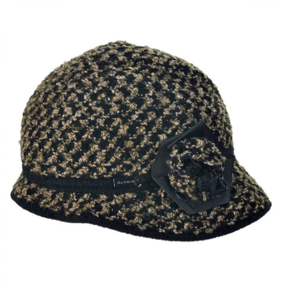 Betmar New York Willow Knit Cloche Hat Boucle Bucket Flower 