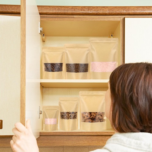 50 Pack Kraft Stand Up Pouch Bags Resealable Paper Bags with Window for Snacks - 第 2/7 張圖片