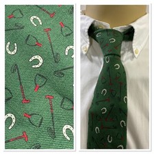 VTG Polo Ralph Lauren Tie 3" Narrow Rare Equestrian 100 Wool USA Green Ivy MCM