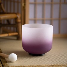 7 inch B Note Crown Chakra 432hz Half Purple Frosted Quartz Crystal Singing Bowl