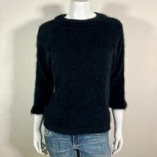 80% Angora Fuzzy Vintage GRAZIELLA CREATIONS Black Pullover Sweater 36" bust