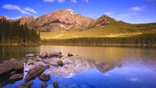 Landscape trees lake mountains forest nature calm waters Custom Gaming Mat Desk