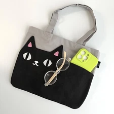 Japanese Cat Tote Hand Bag Cotton Neko Sankyodai Pocket Bag