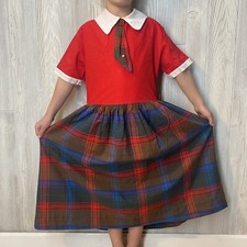 Girl's Vtg 60  s 70s Plaid School Peter Pan Dress sz 12 Red Blue