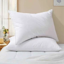 2 Pack Soft To Medium White Down Feather Bed Pillows , 100% Cotton Cover