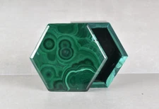 Malachite Jewelry Box Hexagon Handmade in Congo  8.0 cm   # 20846